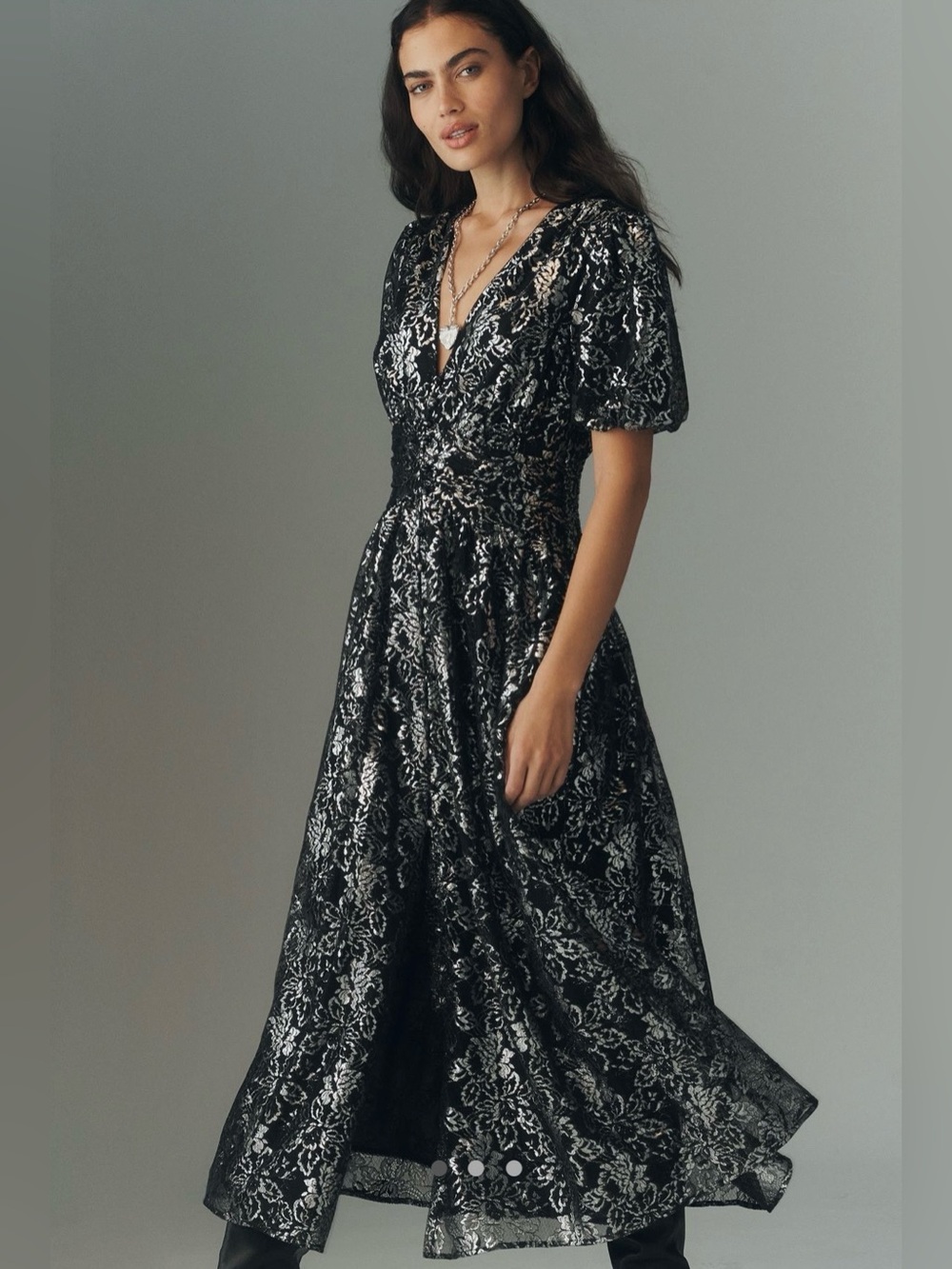 The Katerina metallic lace button front dress